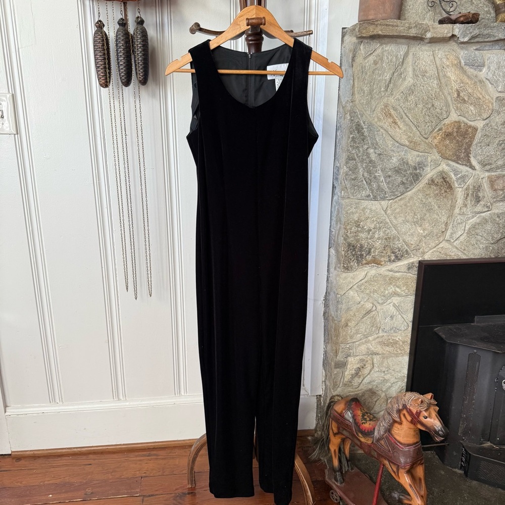 Vintage 90s Black Velvet Sleeveless Jumpsuit